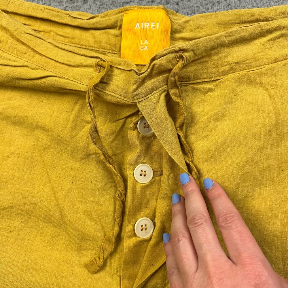 AIREI Mens Yellow Khadi Drawstring Trousers Cotton Wide Leg 100% Cotton XS - Picture 3 of 13